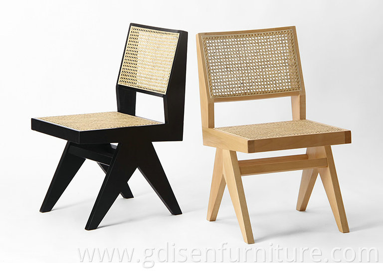 European Style Dining Chair Designer Pierre Jeanneret dining Chair Solid Wood Frame Rattan Back Chair